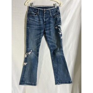 Tortoise Jeans Woman's 24 Denim Embroidered Floral Medium Wash Knee Seam
